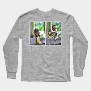 Pig-tailed Macaque Baby Playing, Borneo Long Sleeve T-Shirt